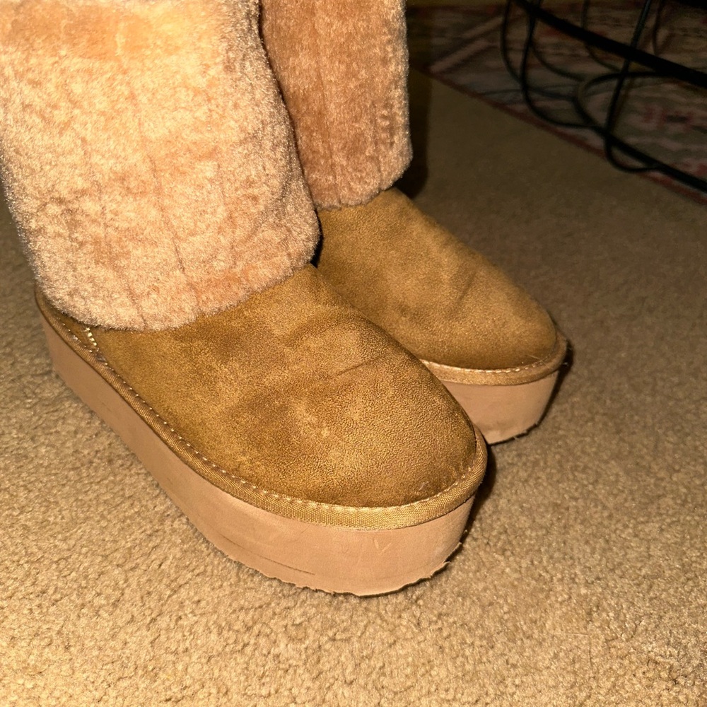 Tan Suede Platform UGG Inspired Boots